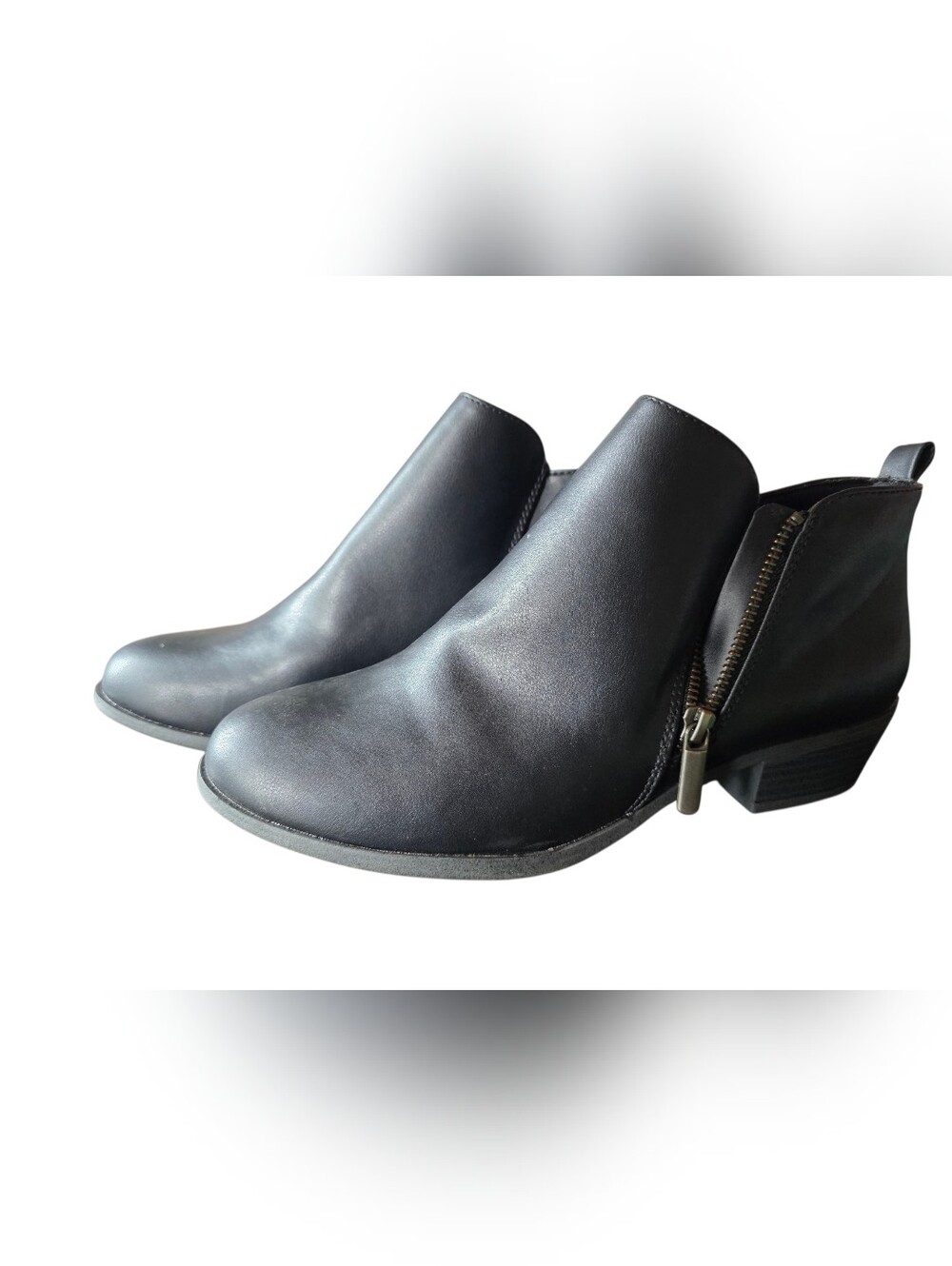 Sonoma Black Leather-Look Ankle Booties with Side Zip Detail